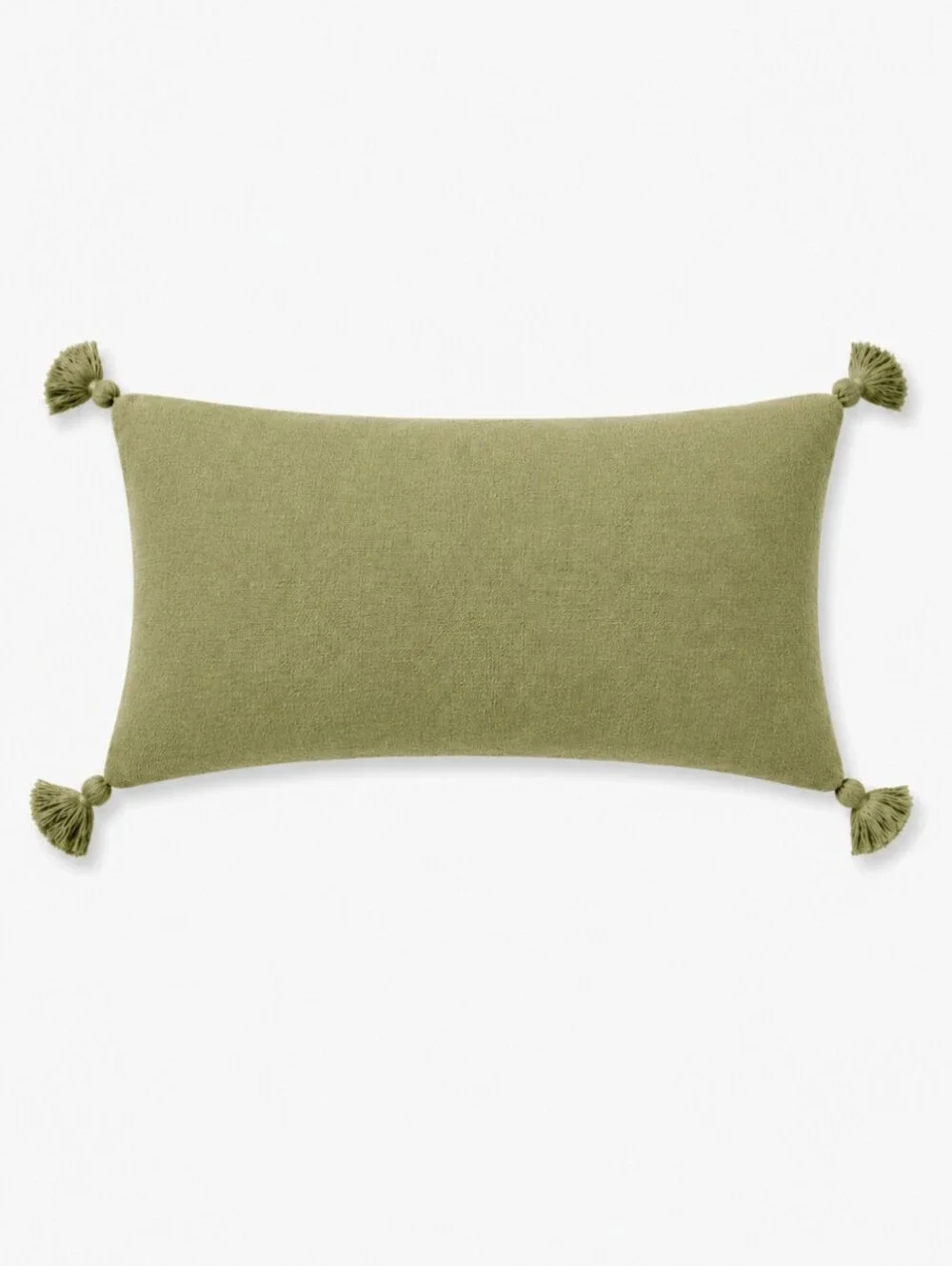 Serena & Lily Hillview Linen Pillow Cover Tassels 14x30 In Chartreuse Green NEW